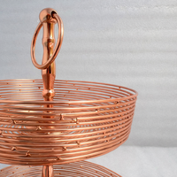 Support à gâteau à 2 niveaux en fil de fer poli en acier inoxydable, fait main, polyvalent, panier de rangement pour vaisselle, plateau à fruits et desserts, couleur or rose
