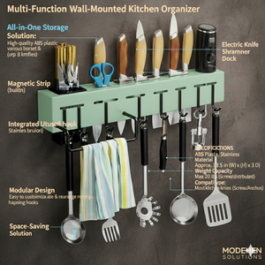 Kitchen Wall Mounted Utensil Rack with <b>Hooks</b> Knife Holder Storage Shelf Multi-Purpose Hanging Organizer - Product Image 4