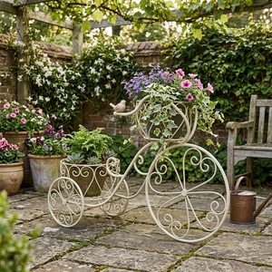 <b>Vintage</b> Wrought Iron Bicycle <b>Plant</b> <b>Stand</b> 1-Tier Powder Coated Metal Eco-friendly Flower Pot Holder for Outdoor Garden Decor - Product Image 3