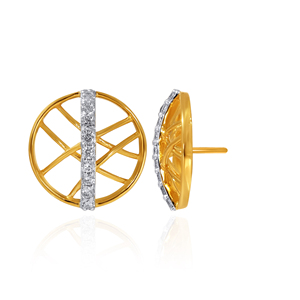 Pendientes Elegantes Timeless Spark Studs de Oro Amarillo de 14K con Diseño Abstracto de Círculo y Diamante Redondo Brillante Cultivado en Laboratorio - Product Image 4