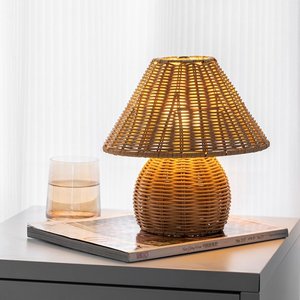 Best Selling Rattan Mushroom Shaped Table Lamp for Kids Study Room Children Bedroom Natural Sidetable <b>Light</b> Lamps - Product Image 3