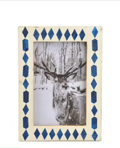 Handcrafted Blue Diamond Bone Inlay Photo <b>Frame</b> Luxury Decorative Resin Picture <b>Frame</b> With Elegant Geometric Motif For Modern - Product Image 3