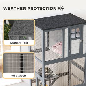 Casa para Gatos de Madera Gris Claro de 74 Pulgadas para Exteriores, Jaula para Gatos de Alta Capacidad, Casa para Mascotas de Interior para Animales Pequeños - Product Image 5