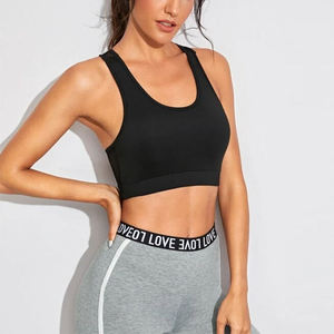 Women's Black Scoop Neck Seamless Crop <b>Top</b> Tank <b>Top</b> With Mesh Detail Yoga Workout Wear - Product Image 1