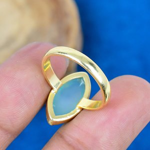 Handmade Natural Aqua Chalcedony Marquise Shape Gemstone <b>Ring</b> 18k Gold Micron Over <b>925</b> Sterling <b>Silver</b> - Product Image 4