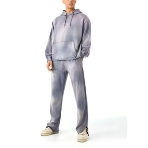 Ensemble de survêtement vintage délavé pour homme, pull à capuche oversize streetwear et pantalon de jogging décontracté, logo personnalisé en coton - Product Image 1