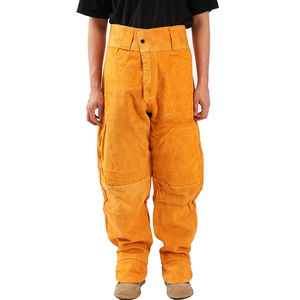 Wholesale Flame Retardant Leather Welding Pants Yellow <b>Split</b> Leather Flat Front Style - Product Image 1