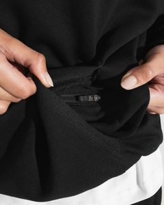 Sweat-shirt et pull à capuche personnalisés pour femme, en coton molletonné noir, avec épaules tombantes, poche frontale, manches et ourlet côtelés – Vente en gros - Product Image 6