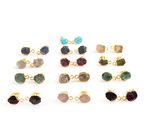 Clous d'oreilles en citrine brute naturelle de haute qualité, plaqué or, connecteurs de clous d'oreilles en pierre de naissance délicate, résultats de connecteurs - Product Image 5
