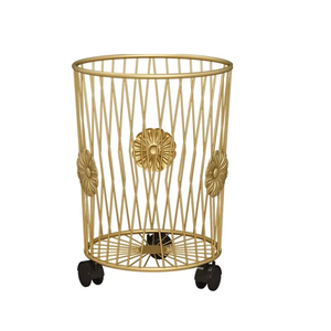 Stylish Round Metal Rolling Laundry <b>Hamper</b> With Lockable Wheels Light Luxury Gold Iron Dirty Clothes <b>Basket</b> For Bathroom Storage - Product Image 1