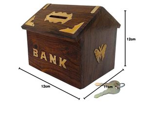 Wooden Money Bank/Piggy Bank/Wooden HUT Money Bank/Money Storage <b>Box</b>/Coin <b>Box</b>/Coin Collector <b>Box</b>/Antique Money Bank/<b>Saving</b> <b>Box</b> - Product Image 2