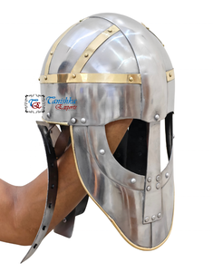 Casque médiéval anglo-saxon Sutton Hoo, armure de chevalier, en métal argenté poli, haute qualité, accessoires de costume d'Halloween - Product Image 1