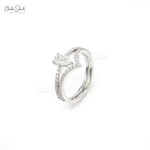 Anillo de Diamantes Apilables Chevron Más Vendido, Anillo de Diamantes Blancos con Corte de Pera de 7x4 mm, Juego de Anillos Combinables, Joyería de Boda para Novia, Venta al por Mayor - Product Image 2