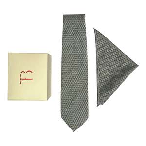 Cravate géométrique en cachemire Tie Benon et pochette assortie en bleu poussiéreux, vert marais, bleu marine pour tenue de marié - Product Image 6