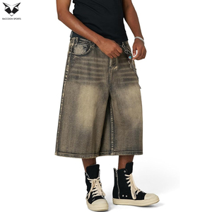 Top Trendy Breathable Light <b>Sandblasted</b> Denim Jorts Mens Straight Jean Shorts Custom Logo Streetwear Loose Fit Summer Casual - Product Image 3