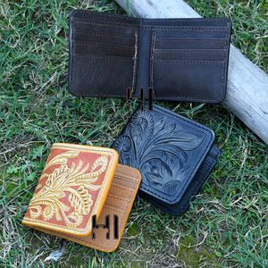 Portefeuille bifold en cuir de vachette gravé floral vintage pour homme, blocage RFID, style western - Product Image 2