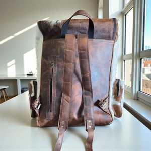 Custom Handmade Hair-On Leather <b>Backpack</b> Genuine Cowhide Travel Laptop Bag Wholesale Supplier Manufacturer LHBP-0038 - Product Image 2