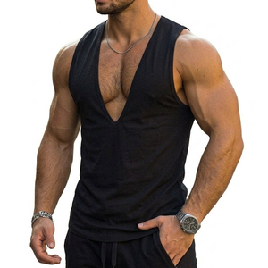 OEM Wholesale Custom Men's Deep V-Neck Muscle Tank Top Sleeveless Slim Fit Streetwear Fashion <b>Vest</b> Bulk Summer Tank Tops For Men - Product Image 1