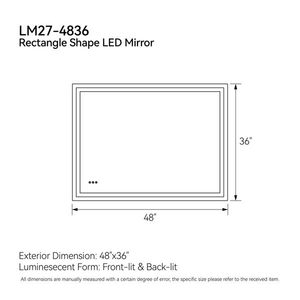 กระจกห้องน้ำ LED ขนาด 48x36 นิ้ว แบบมีไฟส่องด้านหน้าและด้านหลัง กระจกนิรภัย 3 สี ปรับความสว่างได้ พร้อมฟังก์ชั่นป้องกันฝ้าและบันทึกความสว่าง - Product Image 5