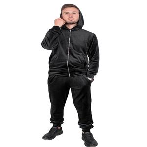 Fashion Men's Streetwear Hooded Tracksuits Set 100% <b>Velvet</b> <b>Fabric</b> Sport Outerwear Waffle Drawstring Pocket Lapel Regular Fit - Product Image 1