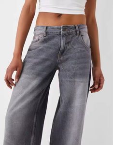 Jean gris délavé pour femme, coupe large, taille haute, style vintage, ample, streetwear - Product Image 6