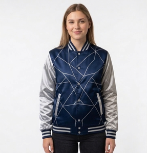 Chaqueta bomber de satén blanca para mujer, chaqueta universitaria sublimada, chaqueta de invierno con cremallera, manga regular, logotipo frontal personalizado - Product Image 3