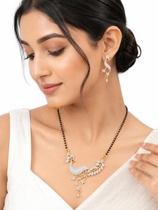 Parure de bijoux de mariée en or plaqué zircon, style paon, pour occasions de mariage, style classique avec boucles d'oreilles et coiffe - Product Image 6