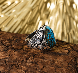 Natural Turquoise <b>925</b> <b>Silver</b> <b>Ring</b> for Men, Handmade Ottoman Turkish <b>Ring</b>, Vintage Turquoise Statement Jewelry - Product Image 5