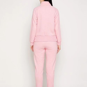 <b>Women's</b> Pink Tracksuit Full Sleeve <b>Half</b>-<b>Zip</b> <b>Sweatshirt</b> And Pants Set With Side Pockets Casual Regular Fit Spring - Product Image 3