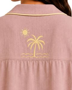 Customized Dusty Pink Women Pajama Set Short Sleeve Button <b>Down</b> Nightwear Soft Breathable Summer Sleepwear Casual Lounge Set - Product Image 6