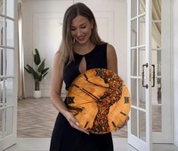 Reloj de Pared Colgante de Cuarzo Art Deco con Diseño de Río de Ámbar Báltico, Recién Llegado, con Agujas de 12 Horas, Hecho a Mano con Madera y Resina, Regalo de Boda