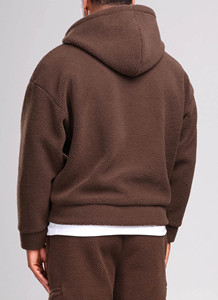 High Demand OEM Custom Logo Brown Drop Shoulder Men Sherpa Zip Hoodie Breathable Streetwear Hoodie For Men With Kangaroo Pockets - Product Image 2
