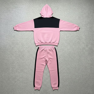 Ensemble de survêtement rose à blocs de couleur, à capuche, manches longues, taille élastique, décontracté, pour adultes, unisexe, style automne, prix abordable - Product Image 3