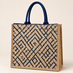 Sac fourre-tout en jute rayé personnalisé, de luxe, réutilisable, avec fermeture éclair, écologique, pour courses - Product Image 5