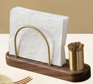Wooden Base Elegant Metal Napkin Holder Perfect for Home Hotel Restaurant <b>Weddings</b> and Events Table Decoration <b>Tissue</b> Dispenser - Product Image 5