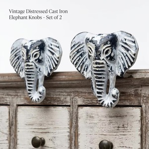 Tirador de Mueble Moderno de Hierro Fundido con Forma de Elefante, Ecológico, Color Blanco Rústico, para Cajones de Cocina y Cómodas - Product Image 1