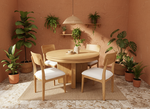 Juego de Mesa de Centro Redonda Moderna con 4 Sillas, Madera de Fresno Maciza y Chapa de MDF, Muebles Duraderos para Sala de Estar - Product Image 5