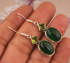 Natural Malachite Peridot <b>Earrings</b> 925 Sterling Silver Handmade Multi-Gemstone Jewelry Wholesale <b>Green</b> Stone Dangle <b>Earrings</b> - Product Image 5