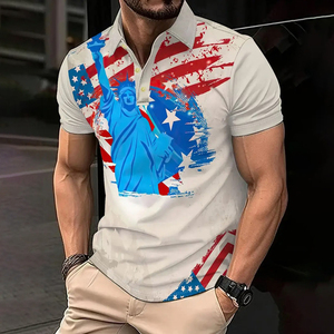 Toile personnalisée avec motif du drapeau américain pour chemise homme |   Chemise de golf à manches courtes respirante imprimée par sublimation OEM/ODM |   Haute qualité - Product Image 3
