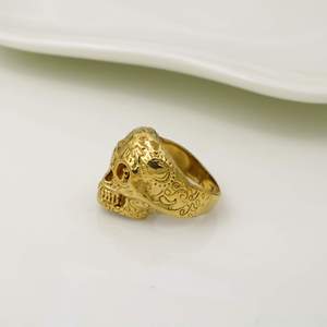Golden <b>Skull</b> Cocktail <b>Ring</b> Men's Punk Style 24K Gold Plated Brass Fashion Jewelry Daily Wear Gift - Product Image 2