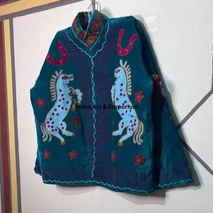 Indian Handmade Suzani Cotton Jacket Hand Embroidered Short Jacket Unisex Coat Handmade Suzani Short Jacket - Product Image 2