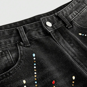 Men's High Waist Rhinestone Embellished Bermuda <b>Shorts</b> Street Style <b>Sequined</b> Denim <b>Shorts</b> Button Fly Woven Fabric - Product Image 3