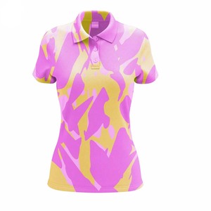 Polo de manga corta para mujer, color rosa, amarillo, estampado de camuflaje, ropa deportiva informal transpirable - Product Image 1