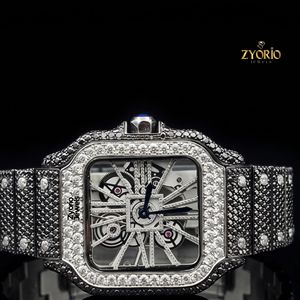 Luxury Iced <b>Skeleton</b> ETA <b>Automatic</b> <b>Watch</b> Roman Numeral Black White Moissanite Diamond Square Stainless Steel Bracelet Mens <b>Watch</b> - Product Image 4