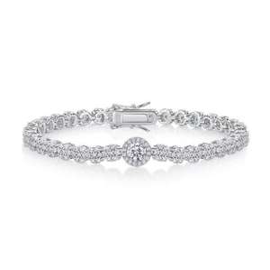 Bracelet tennis Halo en argent sterling S925 avec diamants de laboratoire couleur D VVS1, luxe unisexe, bracelets et joncs en moissanite or blanc 18 carats - Product Image 1