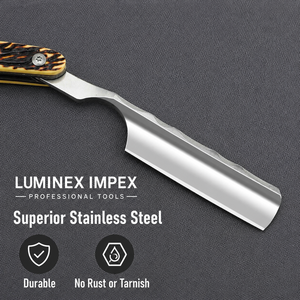 Navaja de Afeitar Recta Vintage Luminex Impex con Mango de Concha de Abulón y Acero al Carbono, Lista para Usar en Barberías y Salones - Product Image 6