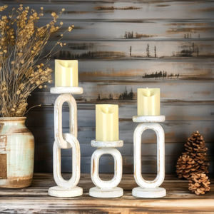 Juego de 3 candelabros ecológicos de madera encalada para velas de Pilar logotipo personalizable decoración del hogar Navidad - Product Image 1