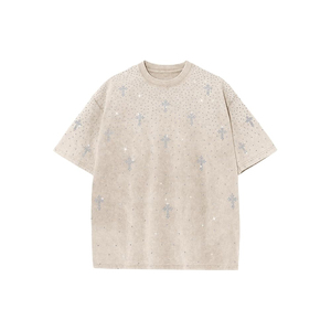 Camiseta Gótica para Hombre con Cruz de Diamantes de Imitación, Brillante, Estilo Y2K Punk Grunge Streetwear Vintage, con Gráficos y Lavado Ácido, Holgada - Product Image 1