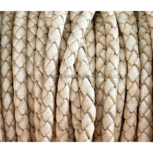 Braided <b>Leather</b> Cord 4mm Natural Color for Necklace Making Jewelry Findings Craft Supply - Product Image 2