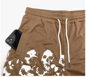 Men s Casual Shorts <b>Skull</b> Print Quick Dry Drawstring Waist Polyester Athletic Shorts Lightweight Mesh Fabric - Product Image 5
